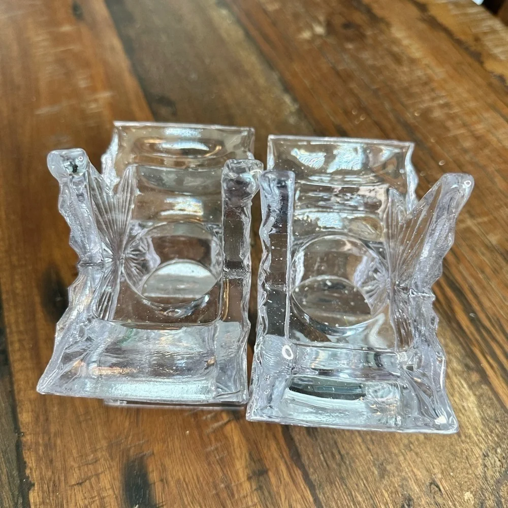 Vintage Pressed Light pink glass Star Shaped votive Candle holders Set of 2